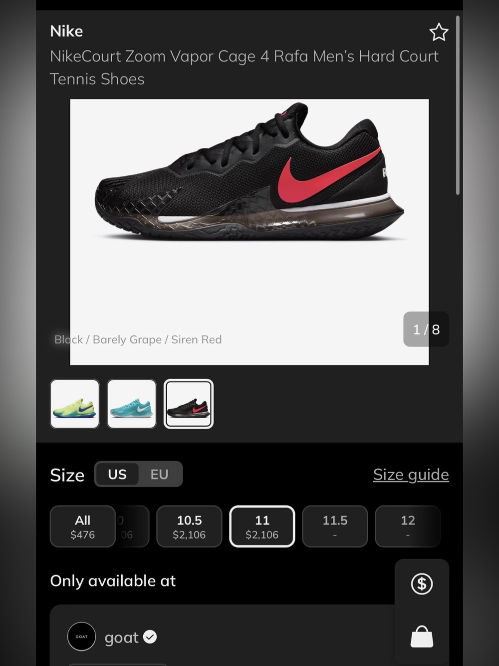 Limited Edition Nike Court Zoom Vapor Cage 4 Rafa Men’s Hard Court Tennis Shoes - Picture 8 of 8